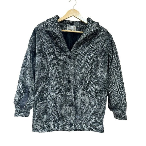 Vintage Otello Pelle Bomber Jacket Womens Size Medium Gray Wool Blend Mock Coat - Picture 1 of 15